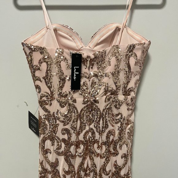 Rebecca Rose Gold Sequin Strapless Dress - Picture 2 of 7